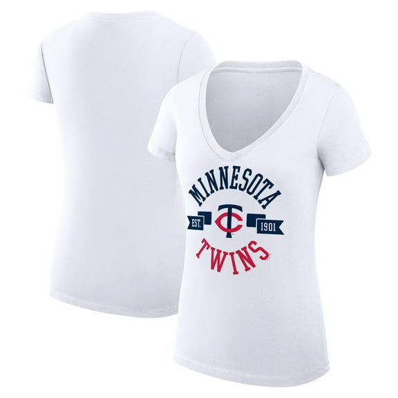 Women's G-III 4Her by Carl Banks White Minnesota Twins Super-Slim Fit Lightweight City Graphic V-Neck T-Shirt