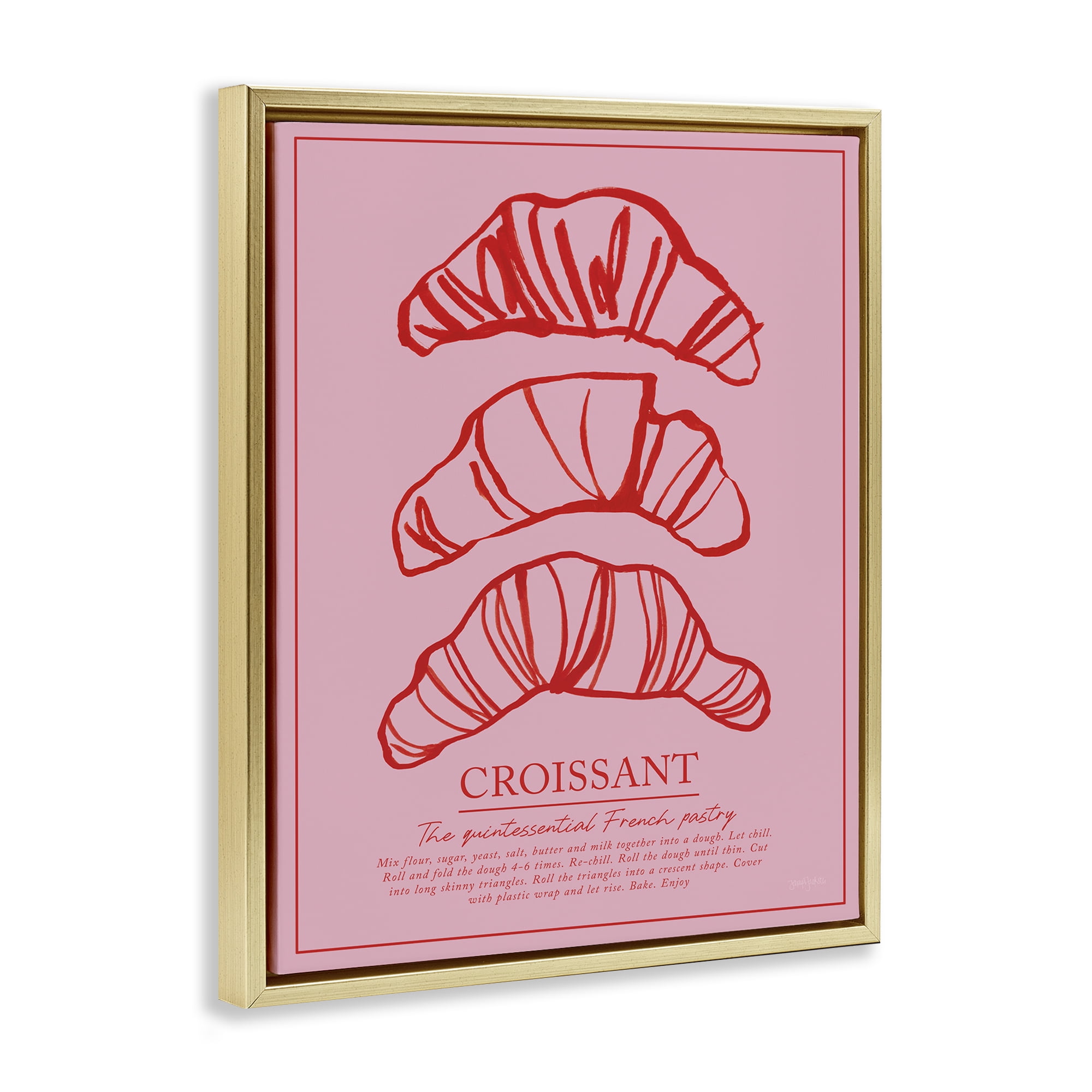 Stupell Industries Croissant Breakfast Pastry Gold Framed Floater Canvas Wall Art, design by Jenaya Jackson