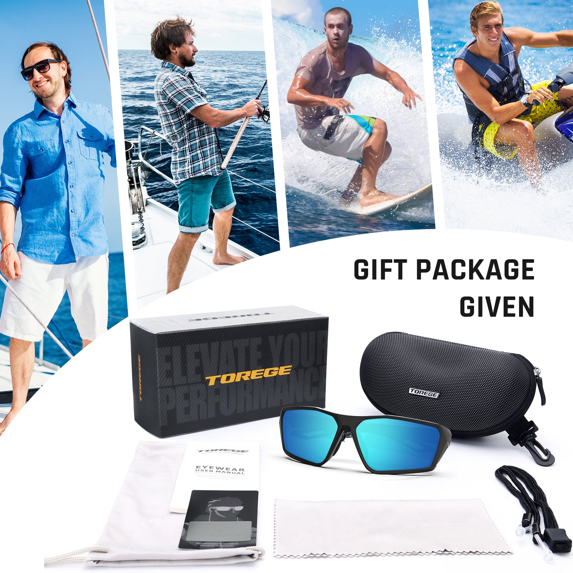 TOREGE Sports Polarized Unisex Sunglasses for fishing cycling running golfing Sunglasses Durable Lens