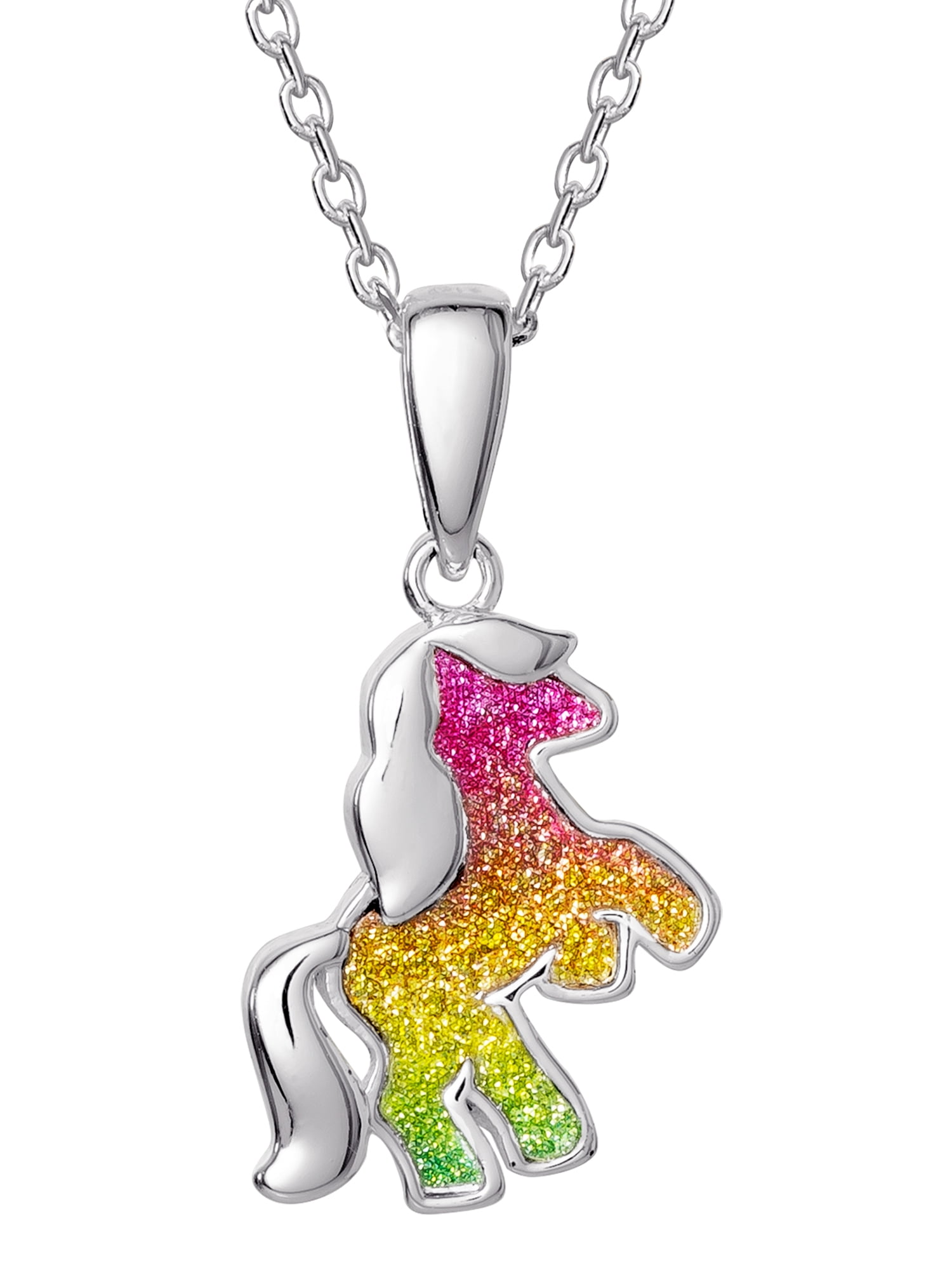 Sterling Silver Rainbow Glitter Paper Horse Pendant 16' + 2' chain