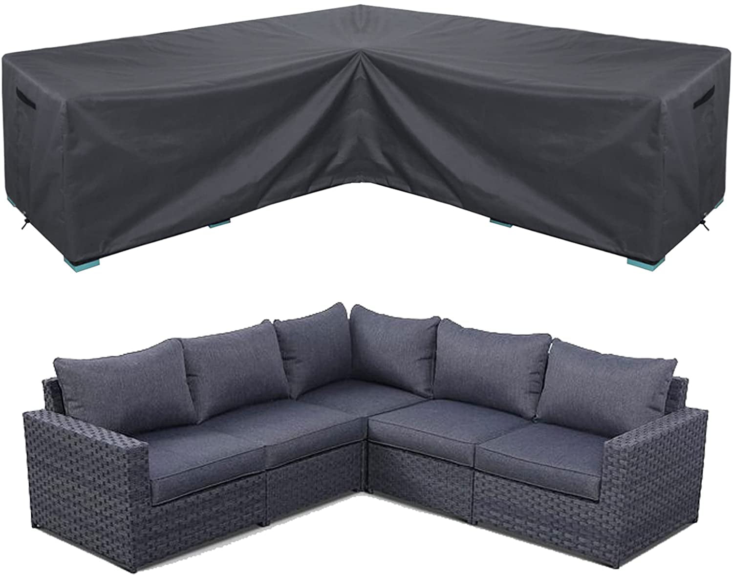 Patio Rattan Corner Sofa Furniture Covers UCARE Waterproof 210D Oxford V Shaped Garden Furniture Sectional Couch Protector Cover for Outdoor Indoor Veranda 215x215cm/ 84x84in