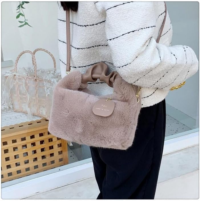 Women Fluffy Tote Bag Plush Shoulder Underarm Bag Faux Fur Crossbody Handbag with Strap Y2K Furry Purse Winter