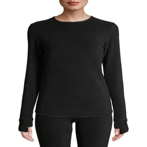 Cuddl Duds ClimateRight Women's Stretch Fleece Long Sleeve Base Layer Top -  Crew Neck - XS Black