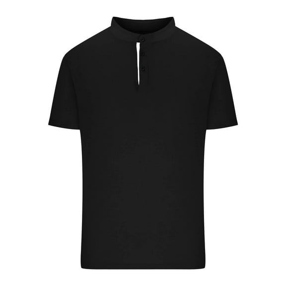 WREESH Men's Fashion Henley Short Sleeve Top with Solid Color and Round Collar Button Detail Black