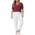 thumbnail image 2 of Agnes Orinda Plus Size Tops for Women V Neck Short Sleeve Pullover Knitted Casual Blouses 1X Burgundy, 2 of 5
