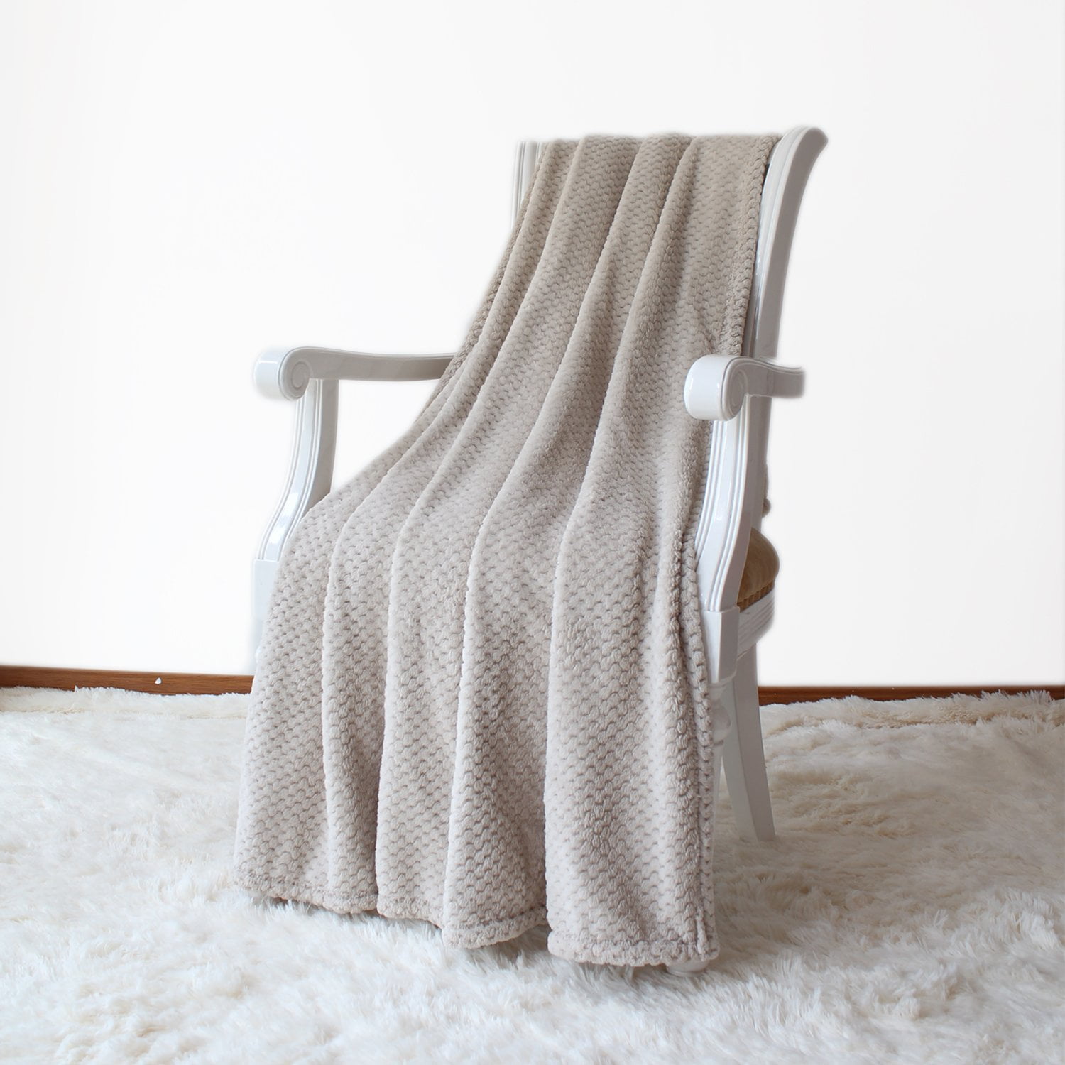 Coral Jacquard Dot Velvet Throw bed Blanket Beige Twin