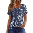 thumbnail image 2 of Uootdi Womens Tops Short Sleeve Crewneck Polka Dot Floral Print Tees Button Decor Soft Comfy Summer Shirts Gift, 2 of 5