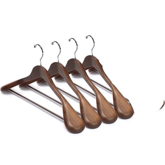 Luxury Wooden Clothes Hangers, Wooden Coat Hangers, Suit Hangers for Jackets, Outerwear, Shirts, with Extra Wide Shoulder, 360 Degree Swivel Hook and Non-Slip Bar with Screw (4 Pack)
