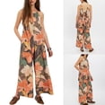 thumbnail image 2 of Womens Loose Floral Print Overalls Wide Leg Jumpsuit Casual Adjustable Tie Back Backless Rompers, 2 of 6