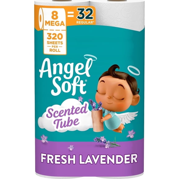 Angel Soft Toilet Paper with Fresh Lavender Scented Tube, 8 Mega Rolls = 32 Regular Rolls, Soft and Strong Toilet Tissue
