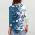 thumbnail image 4 of Women's V-Neck Floral Print 3/4 Sleeve T-Shirt, Cute Casual Blouse with Relaxed Fit for Plus Size Comfort and Stylish Everyday Wear,Sky Blue 5XL, 4 of 5