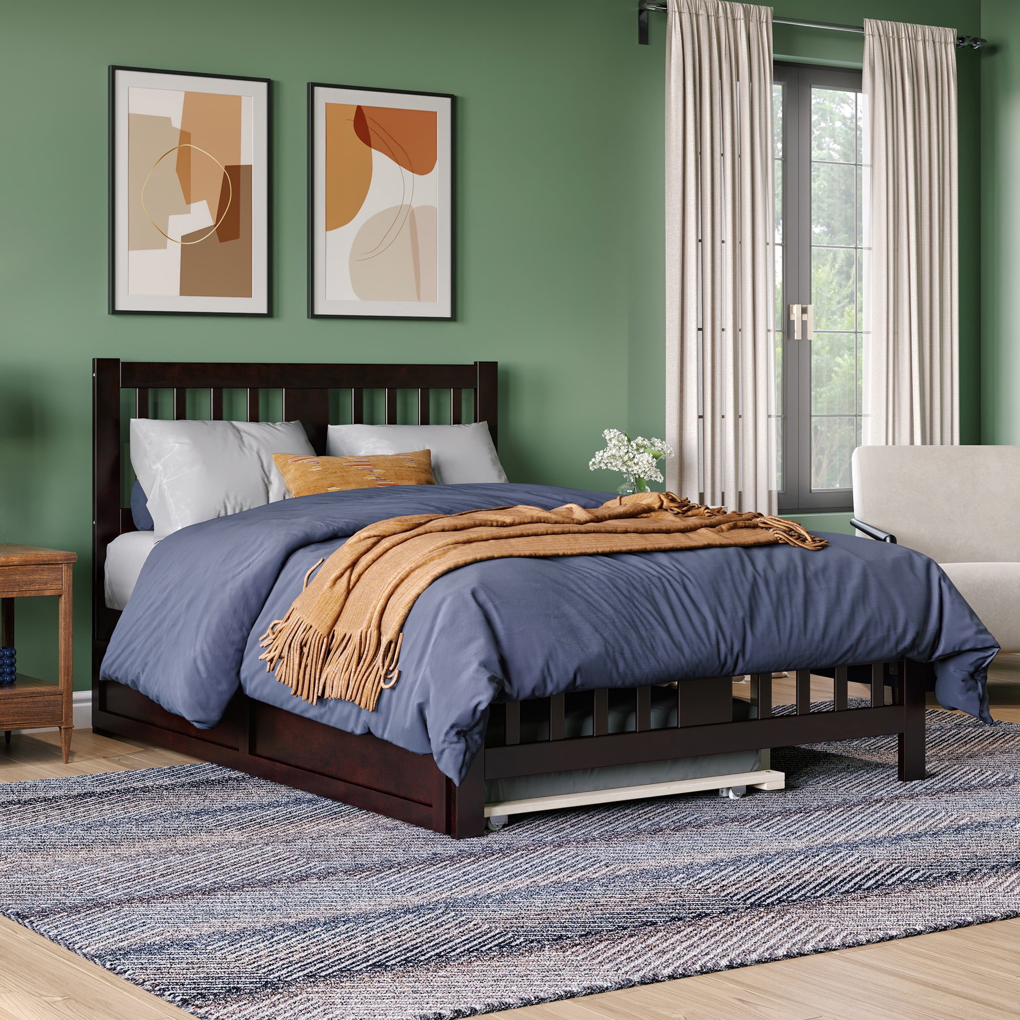 AFI Tahoe Full Wood Platform Bed with Headboard Footboard & Twin Trundle, Espresso