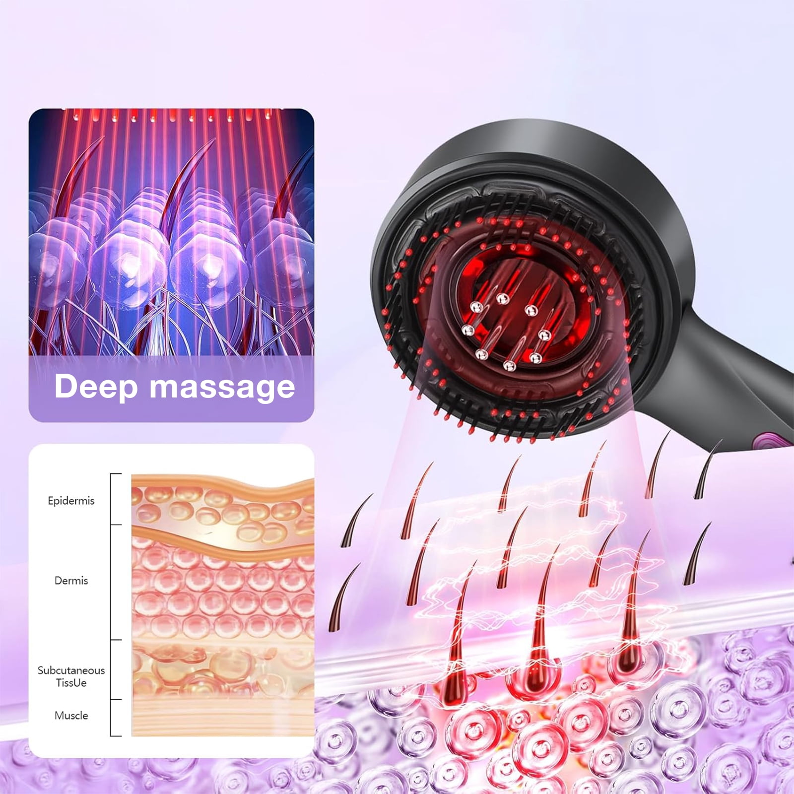 3-in-1 Scalp Massager Comb with 630nm Red Light Therapy, 72 Massage Teeth & 8 Roller Oil Balls, 6ml Serum Tank, USB-C Rechargeable, Waterproof Hair Growth Brush