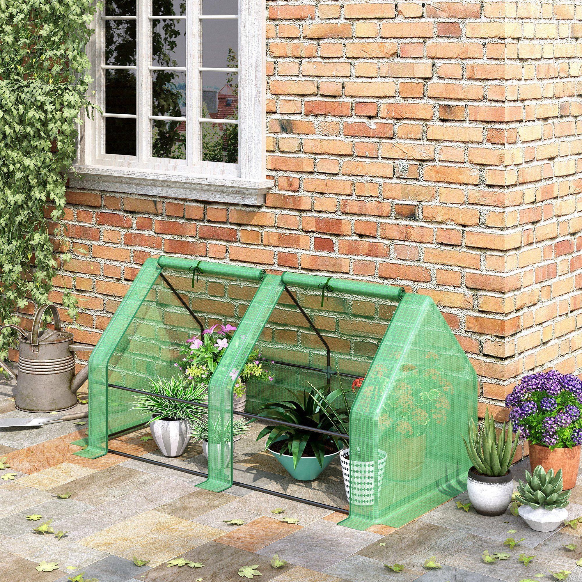 Outsunny 6' x 3' x 3' Mini Greenhouse, Portable Outdoor Plant Hot House with Durable PE Cover and Steel Frame, Roll-up Windows & Zippered Doors for Garden Flowers and Vegetables, Green