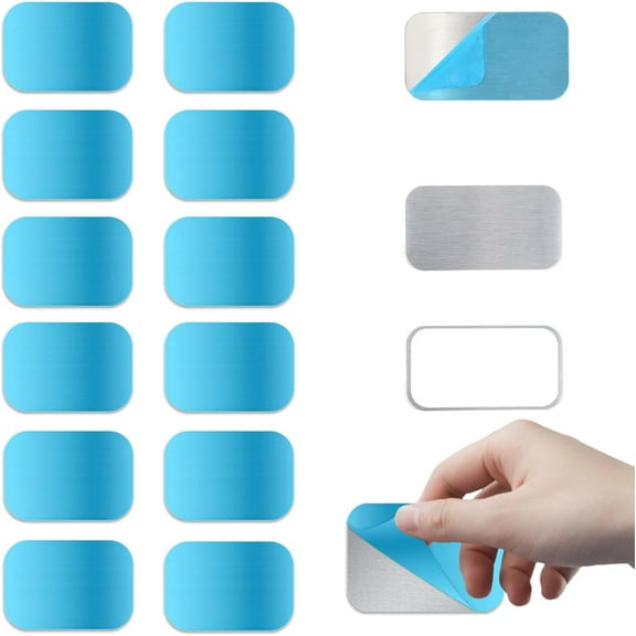 Replacement Magnetic Strips with Adhesive Backing,12 Pcs Universal Replacement Sticky Adhesive Metal Plates for Cabinet Lights,Under Cabinet Light Magnetic Strip,Non-Magnetic