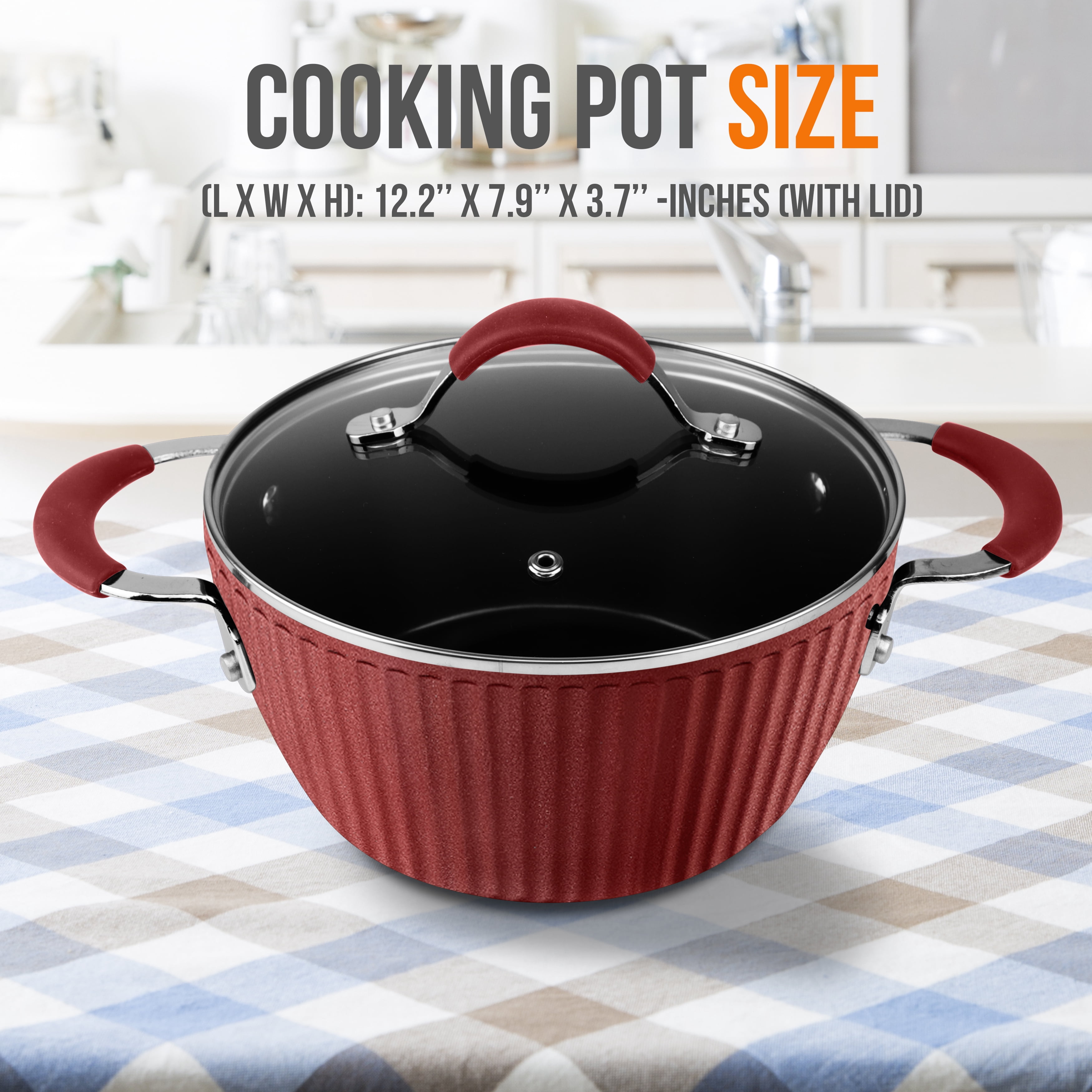 NutriChef Cooking Pot with Lid - Non-Stick High-Qualified Kitchen Cookware, 2.1 Quart