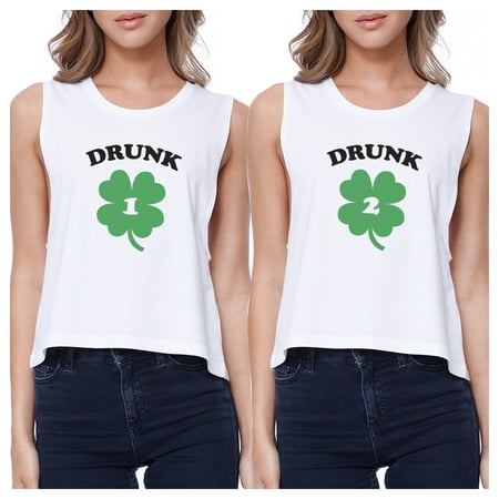 Drunk1 Drunk2 Women White Crop Tee Cute Best Friend Top St (Spongebob Patrick Best Friend Shirts)