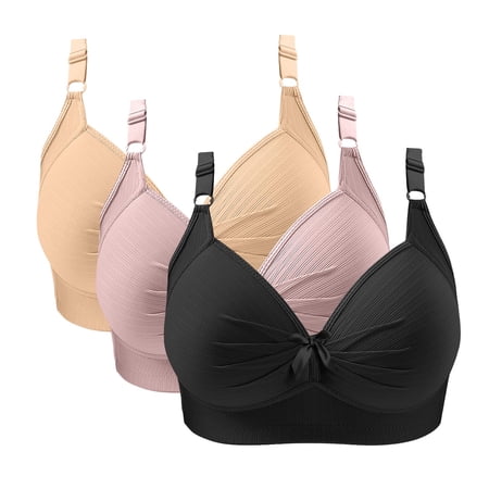 3 Pack Bras for Women No Underwire Push Up Bralette 2026 Everyday Wear Plus Size Comfy Wire Free Full Support Bra (40/90BC Pink/White/Wine)