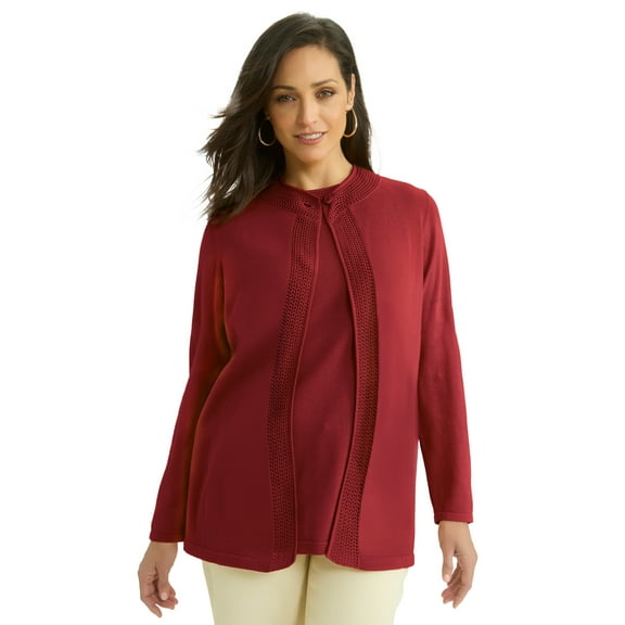 Jessica London Women's Plus Size Crochet Trim Cardigan
