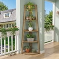 thumbnail image 5 of Fnova 5-Tier Farmhouse Corner Bookshelf, 70" Bookcase Ladder Shelf Plant Stand for Living Room, Kitchen, Home Office, Light Brown, 5 of 10