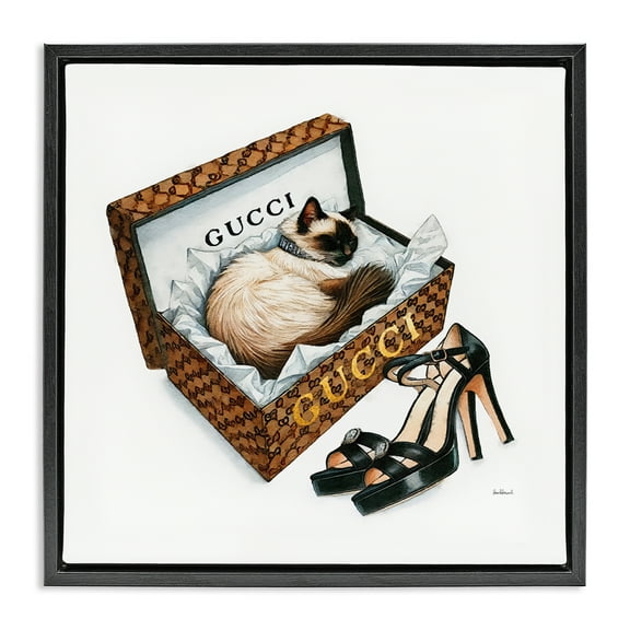 Stupell Industries Glam Cat Shoebox Animals Painting Black Floater Framed Canvas Art Print Wall Art, 18 x 18