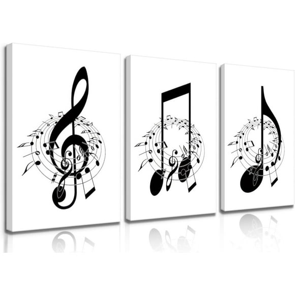 3Pcs Music Notes Wall Art Black and White Music Art Pictures Prints Music poster Decor Musical Notes wall decor Stylish Music Room Classroom Posters(16"*24" x3 Pcs )