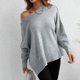thumbnail image 2 of Ronda Masajeadores de cuello lado split suéter moda suelta manga larga Jumper Top para Otoño Invierno gris claro M, 2 of 8