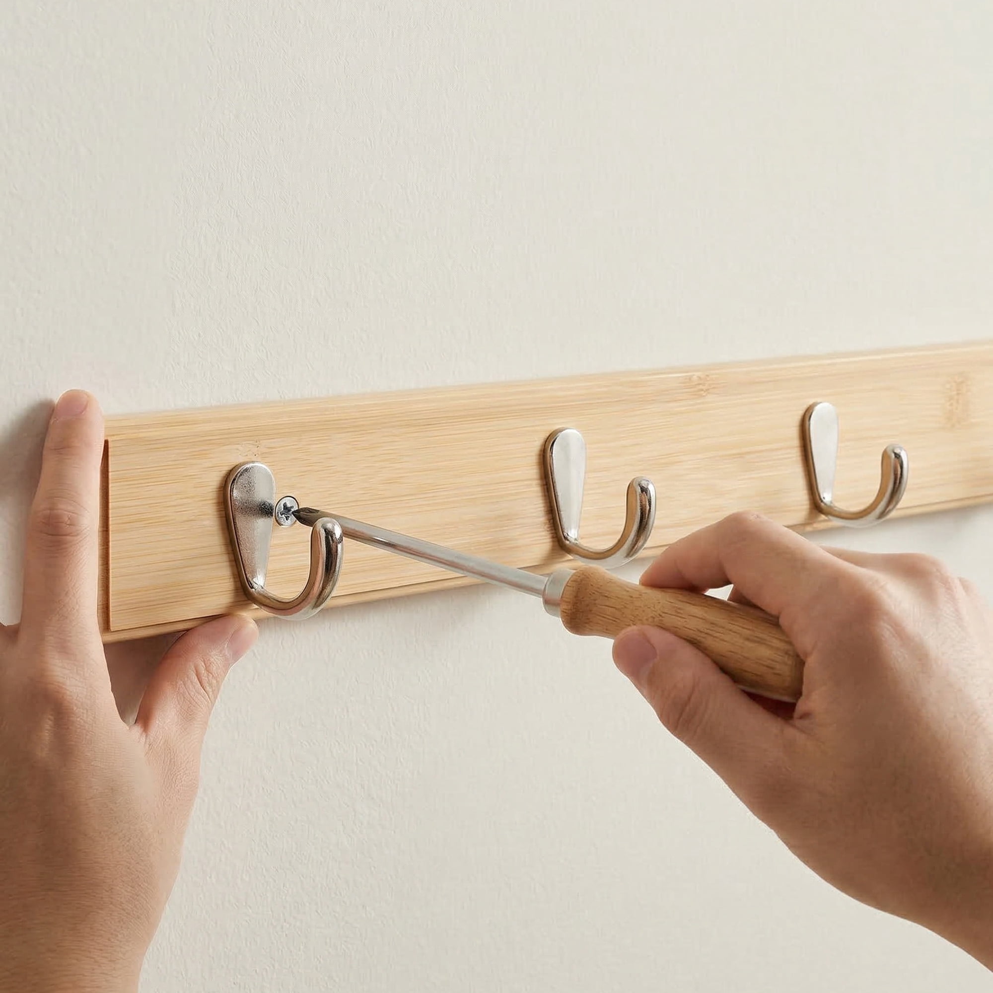 Unique Bargains Coat Rack Wall Mount Wood Hook Hat Rack for Entryway Natural 19.1"x2.4"