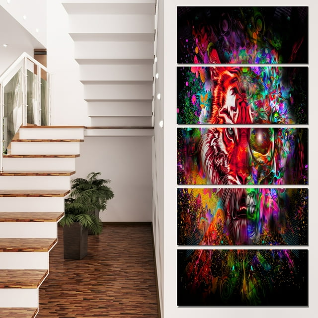 Colorful Tiger Head with Half Skull - Abstract Wall Art Canvas