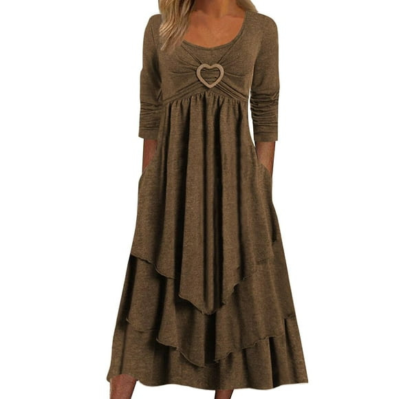 Kcodviy Women's Casual Loose Dress Knit Dress Women's Long Sleeve Dress Casual Short Casual Crewneck Loose Flowy Ladies Dress Ruched Dresses