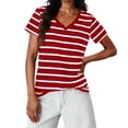thumbnail image 2 of Mifsaly Striped Shirts Women V-Neck Short Sleeve Summer Tops Loose Casual Basic Tee Comfortable Going Out Everyday Blouses L, 2 of 8