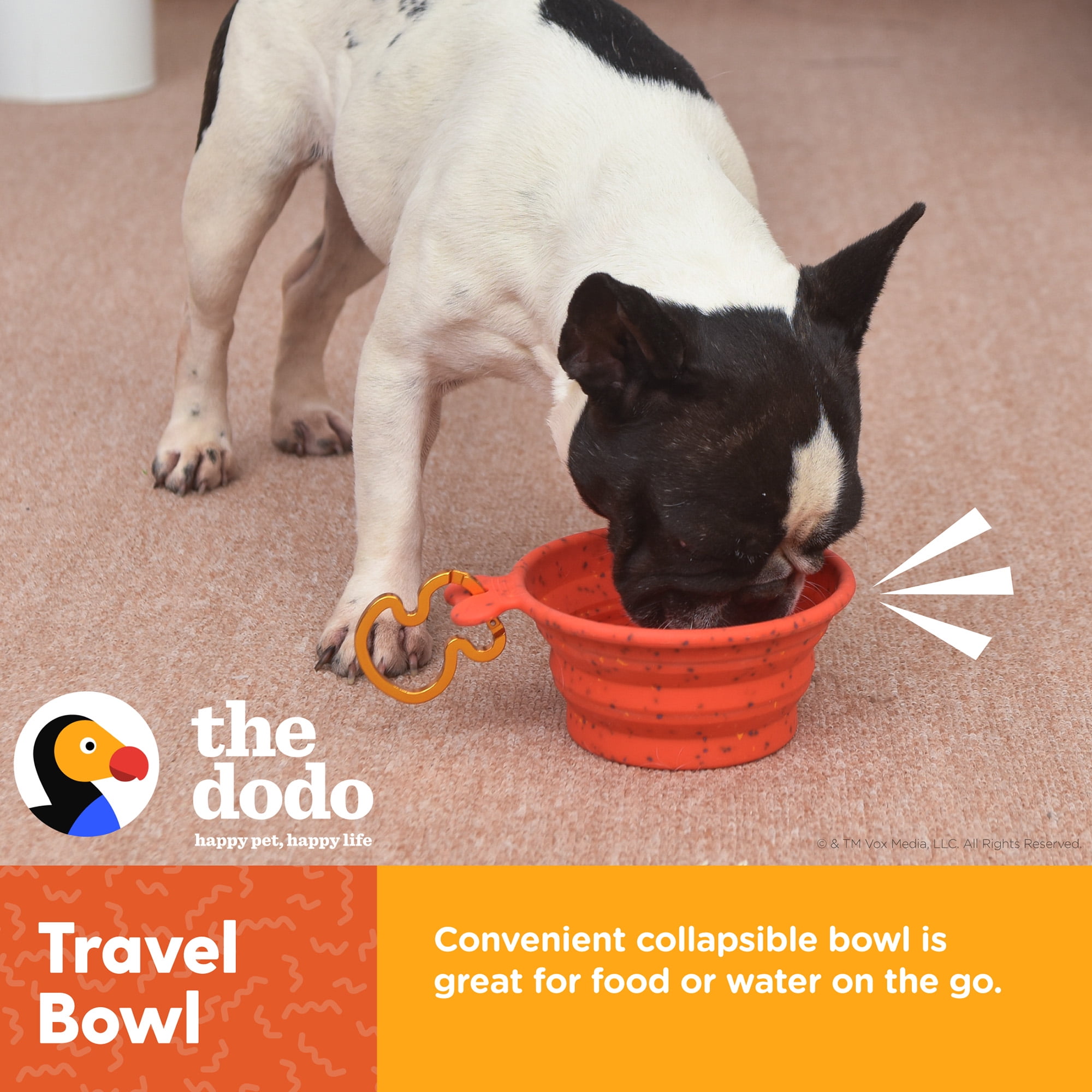 The Dodo Red Silicone Collapsible Speckled Bowl with Bird Carabiner