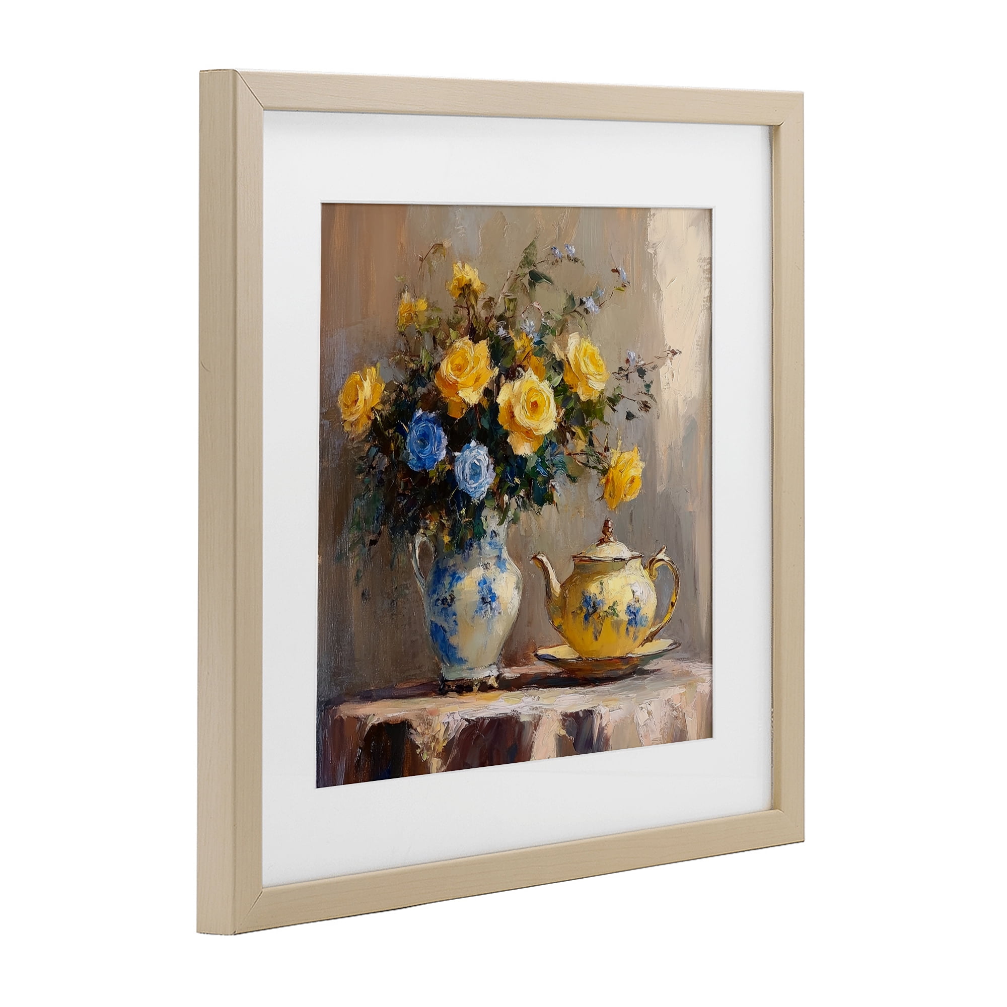 Stupell Industries Tea Time Blue & Yellow Bouquet Birch Framed Print Under Glass, design by Petal Prints Design
