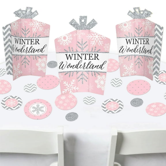 Big Dot of Happiness Pink Winter Wonderland - Holiday Snowflake Birthday Party and Baby Shower Decor and Confetti Terrific Table Centerpiece Kit 30 Ct