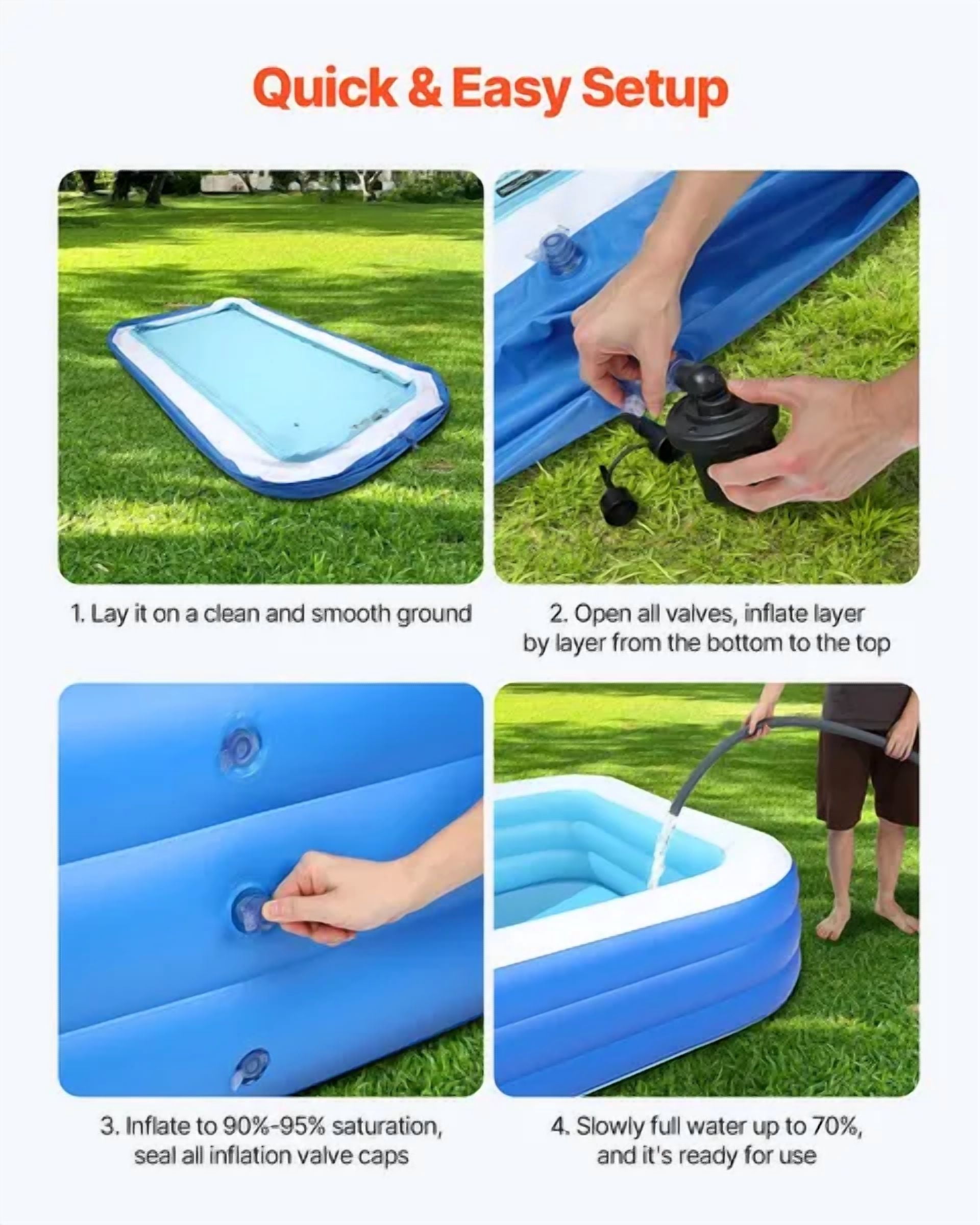 Large Inflatable Swimming Pool 118 x 67 x 20 Inch Family Blow Up Pool with Repair Patches for Kids Adults Indoor Outdoor Summer Water Party