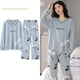 thumbnail image 2 of Conjunto de pijama de punto de algodón para mujer, ropa de dormir Floral elegante, pantalones a cuadros, Moda para el hogar, primavera y otoño, 2 of 4