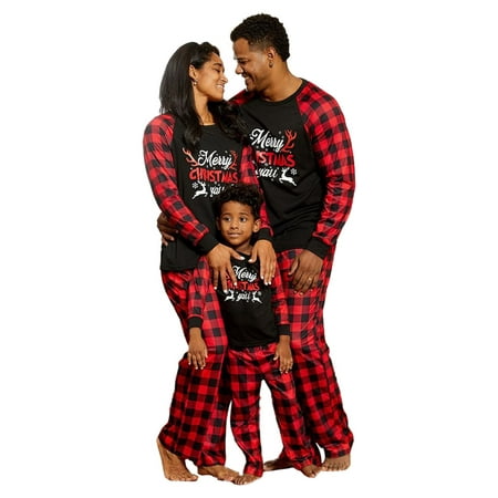 

JBEELATE Family Matching Christmas Pajamas Set 2021 Santa Printed Sleepwear Long Sleeve Tops Plaid Pants for Baby Adults and Kids