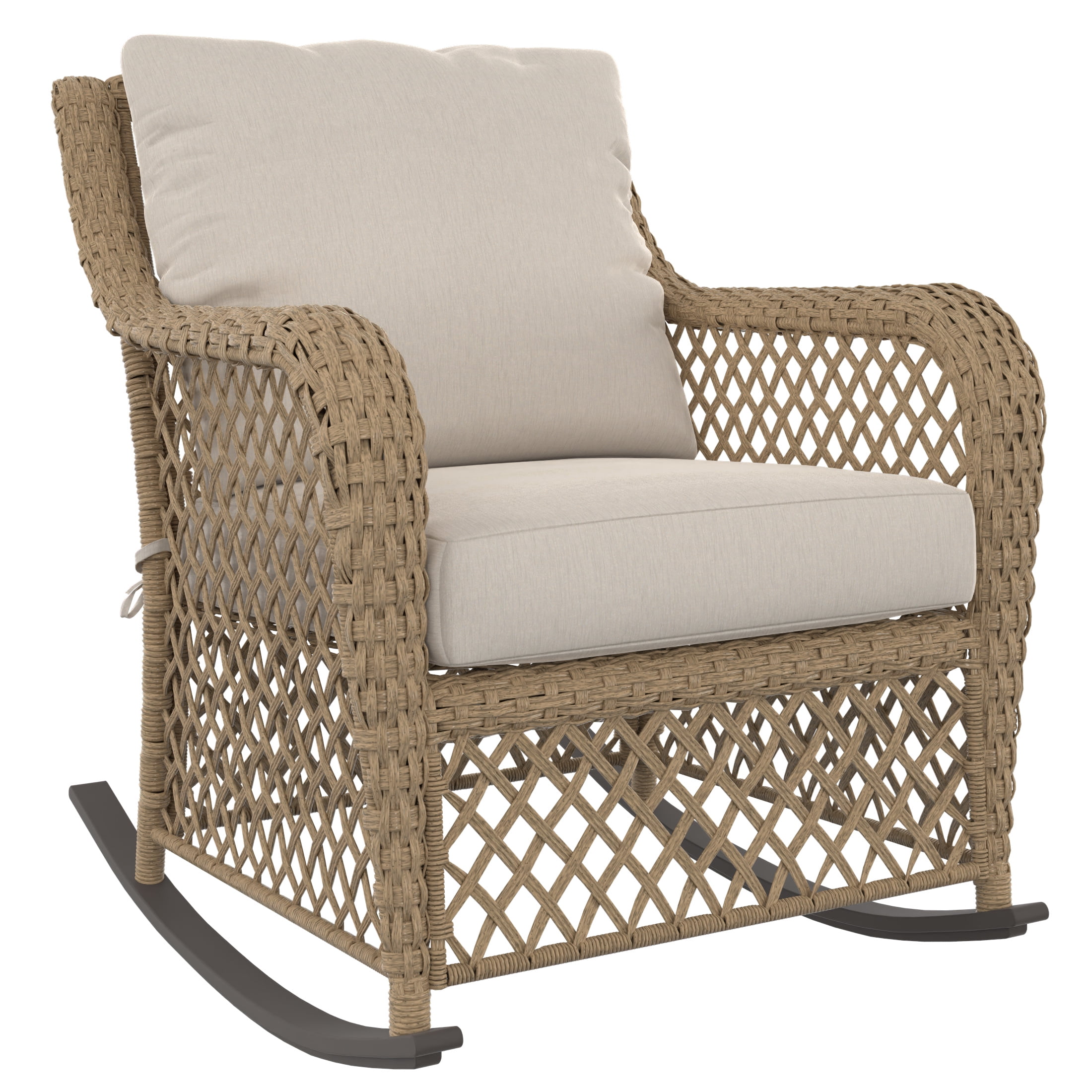 HOMETRENDS Belmont Steel Outdoor Rocking Chair with Cushions, Oatmeal