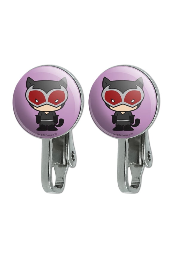 Batman Catwoman Cute Chibi Character Novelty Clip-On Stud Earrings