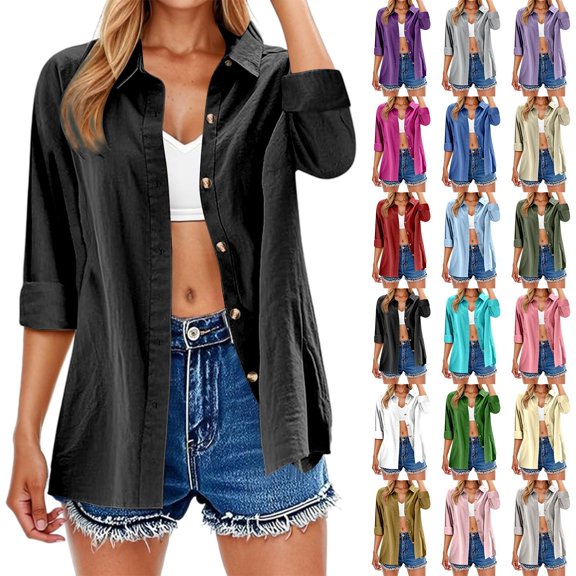 CAIXIA Women's Casual Long Sleeve Cardigan Shirt for Everyday Wear Versatile Spring Summer Fall Blouse Ideal with Jeans and Relaxed Pants Women'S Blouse,Purple