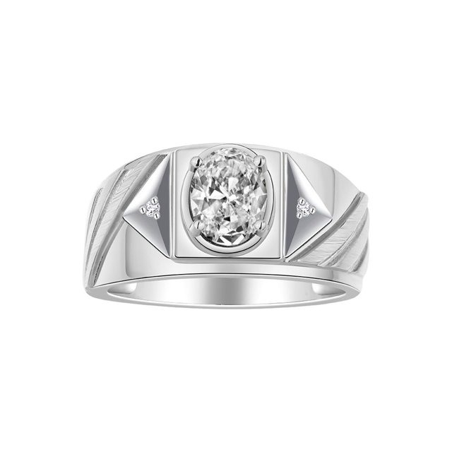 RYLOS Men's Rings Sterling Silver Rings Classic Designer Style 8X6MM Oval Gemstone & Diamond Ring White Topaz Birthstone Rings For Men Size 13