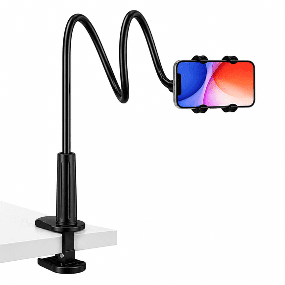 ECHOKRAFTS Gooseneck Phone Holder for Bed and Desk, Adjustable Long Arm Cell Phone Stand with Heavy Duty Clamp, Fits 4-7 Inch Phones