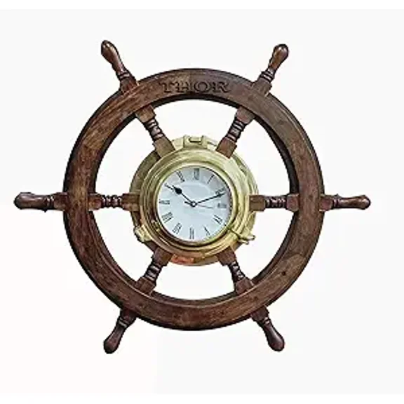 Vintage Design Wooden Ship Wheel Wall Clock Home & Office Decor