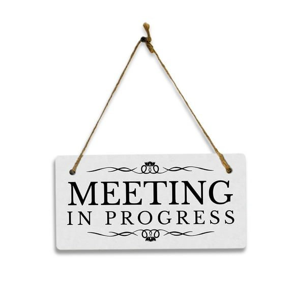 Meeting In Progress 5" x 10" Hanging Wall or Door Sign | Rustic Twine | Stylish Business or Office Signage