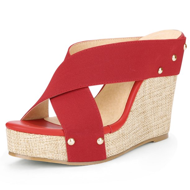 Sandalias de Cuña de plataforma Abierta de Lino Allegra K para Mujer Rojo-1 41