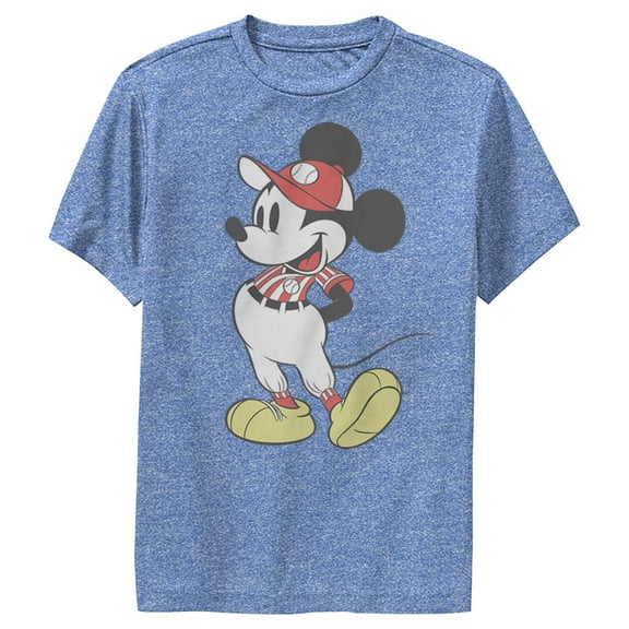Boy's Mickey & Friends Mickey Mouse Baseball Player  Performance Graphic Tee Royal Blue Heather Large