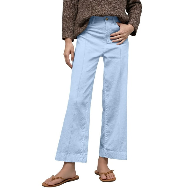 Women's High Waisted Flare Wide Leg Linen Capri Work Pants - Solid/Printed, Versatile for Different Occasions