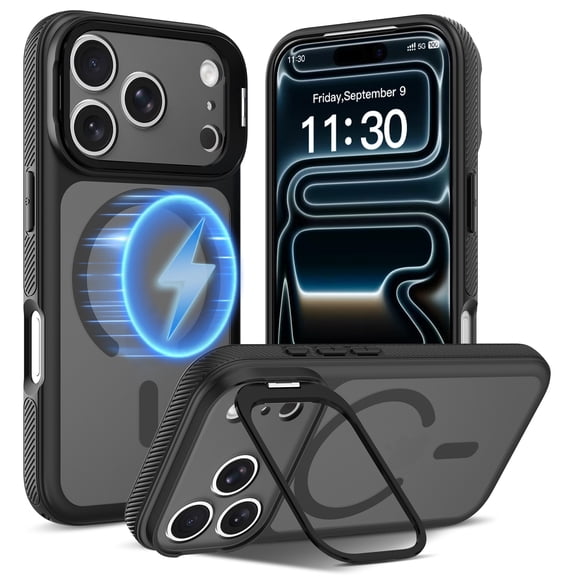 Dteck for iPhone 17 Pro Max Case, Compatible with MagSafe, Matte Translucent Shockproof Back Cover with Kickstand,Black