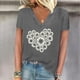 thumbnail image 3 of Camisetas de Manga Corta para las Mujeres, Impresión de Cuello en V Camiseta Casual Top Hecho de 95% Poliéster 5% Spandex para el Uso Diario de Primavera Verano, Camisetas para las Mujeres Casual, 3 of 4
