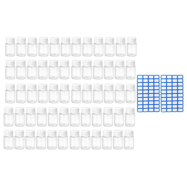 60 unidades de frascos de muestra de líquido transparente, frascos de muestra de 15ml, recipiente transparente con 80 etiquetas con tapas de rosca